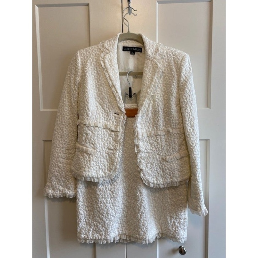Albert Nipon Suit Set 2-Piece Linen Silk Polyester Blend Lining 4 Y2K Lux Vtg